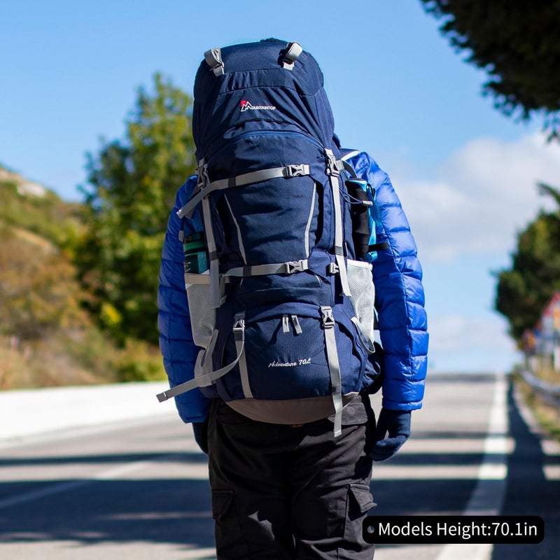 MOUNTAINTOP 70L Internal Frame Backpack Camping Backpacking Hiking Backpack for Men Women with Rain Cover,Sapphire Blue - Image 2